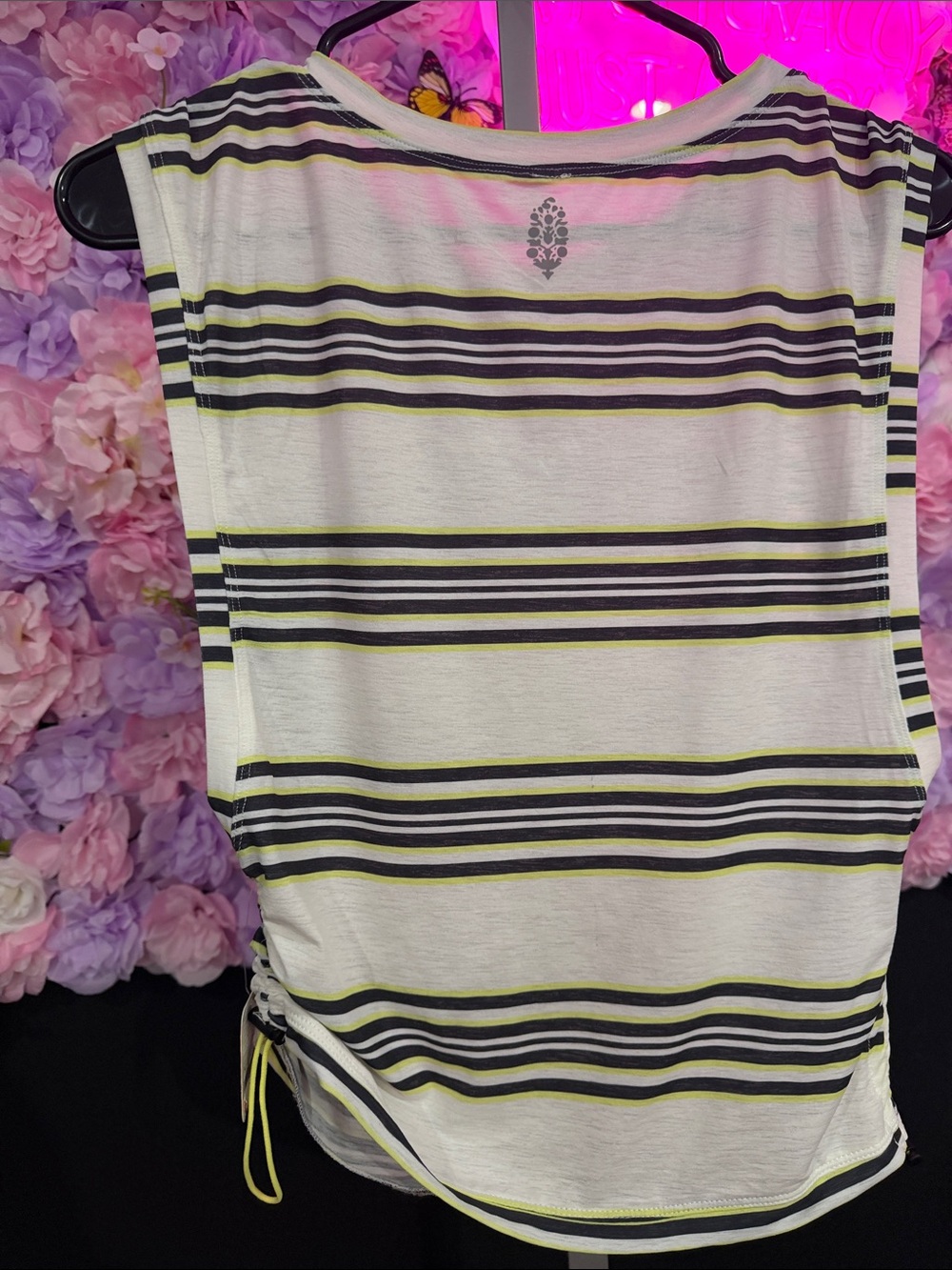 Free people Movement White Striped Tank with Black & Yellow Accents